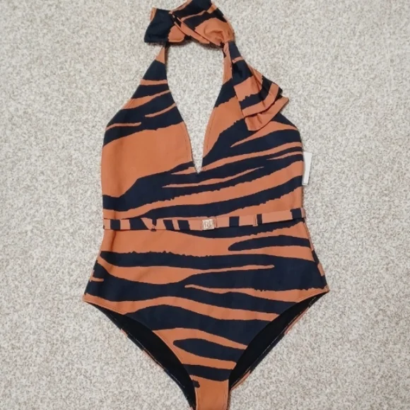 River Island Animal Print Halter One Piece Bathing Suit - Picture 7 of 10